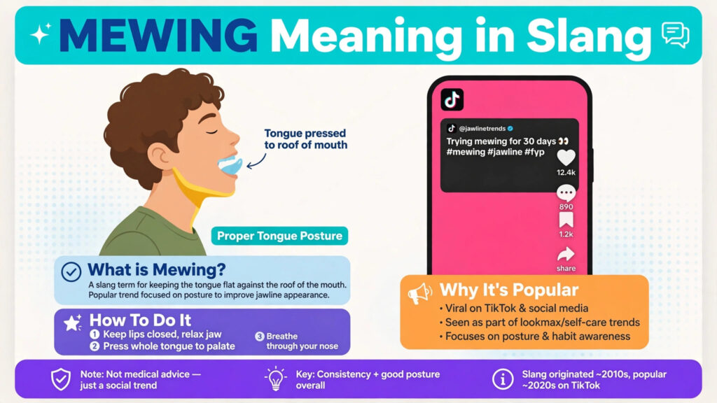 Mewing meaning in text slang